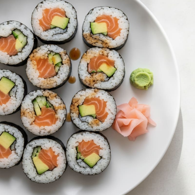Fresh Salmon and Avocado Sushi Rolls