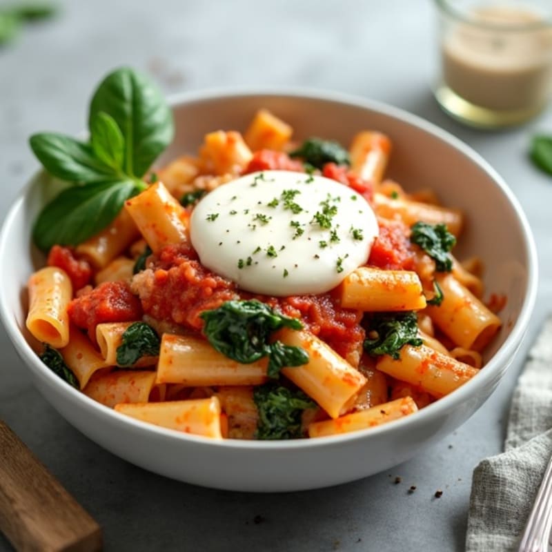 Creamy Lean Turkey and Spinach Baked Ziti