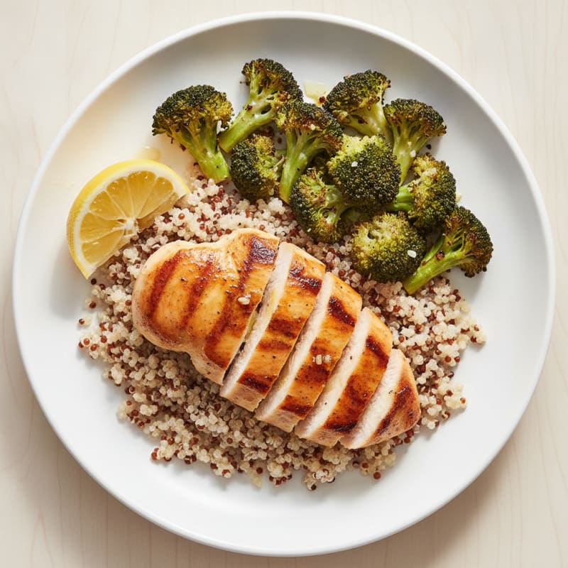 Grilled Chicken Breast with Quinoa and Roasted Broccoli
