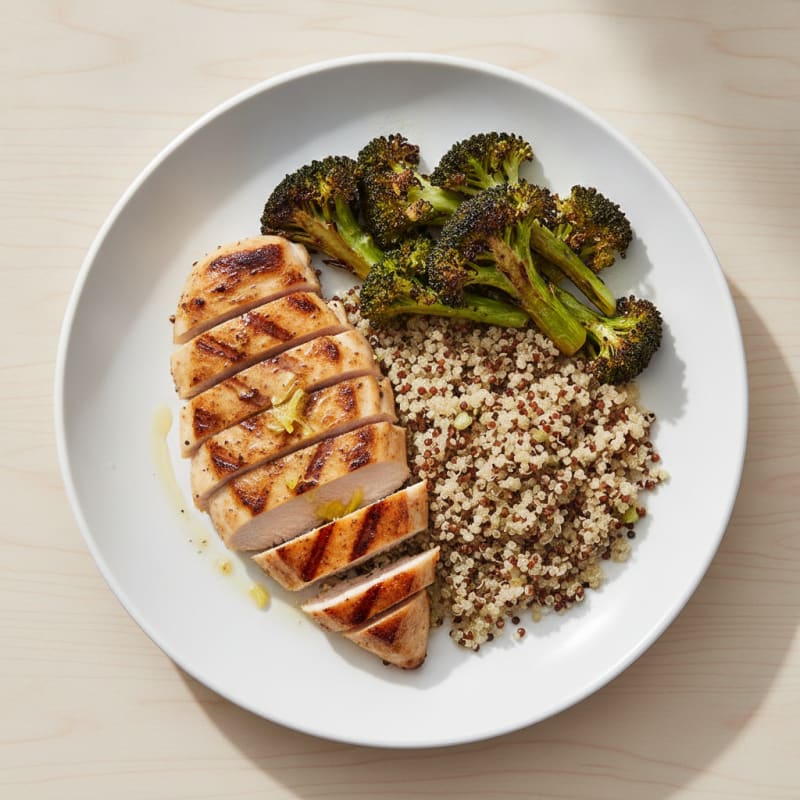 Grilled Chicken Breast with Quinoa and Roasted Broccoli