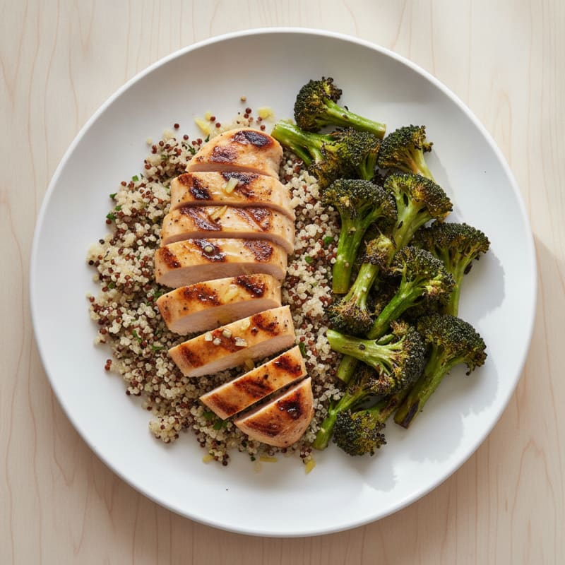 Grilled Chicken Breast with Quinoa and Roasted Broccoli