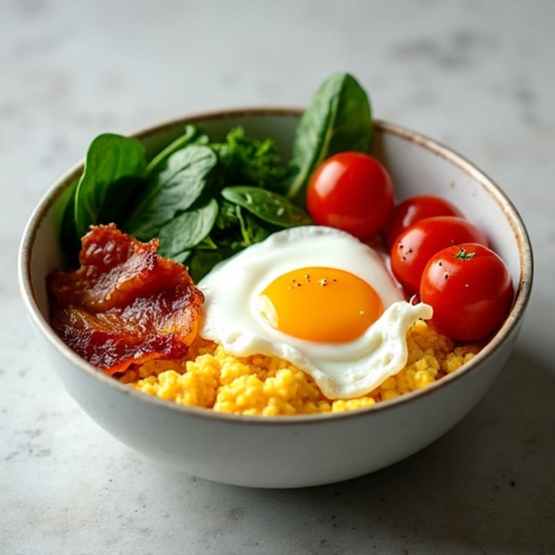 Crispy Turkey Bacon Breakfast Bowl with Soft Scrambled Eggs