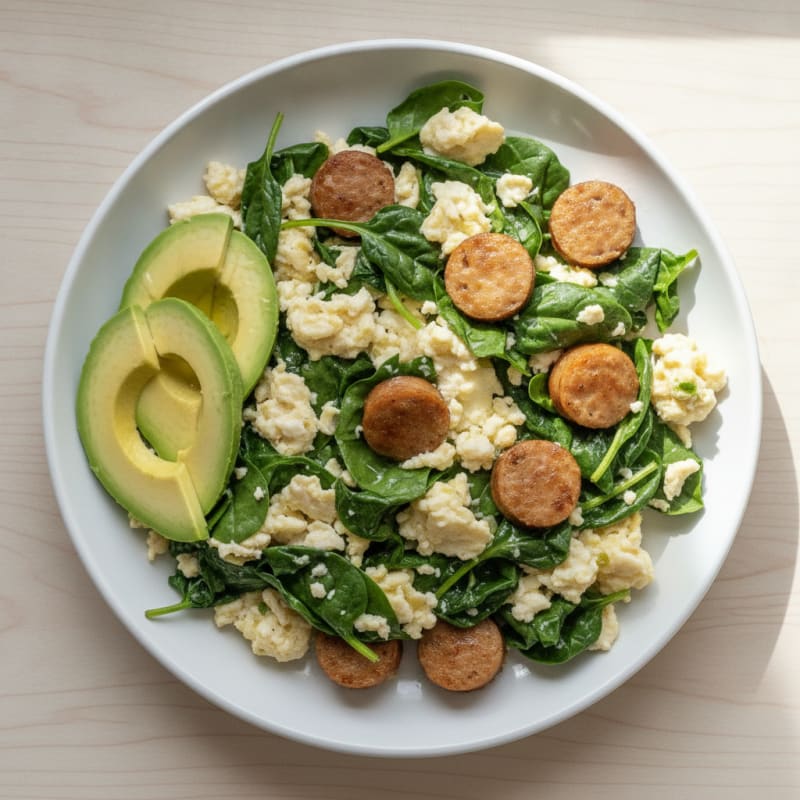 Egg White and Spinach Scramble with Turkey Sausage