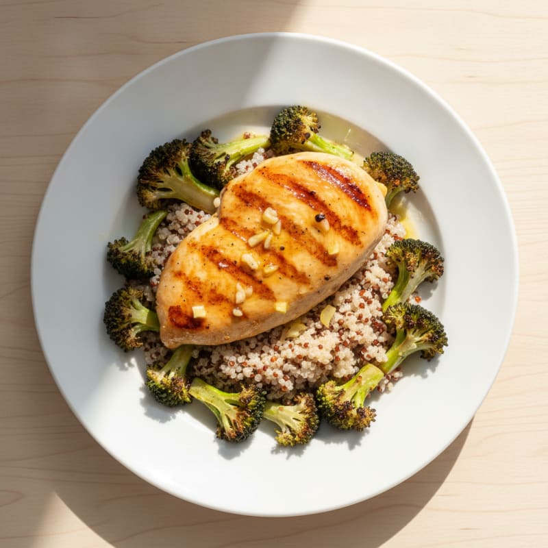 Grilled Chicken Breast with Quinoa and Roasted Broccoli