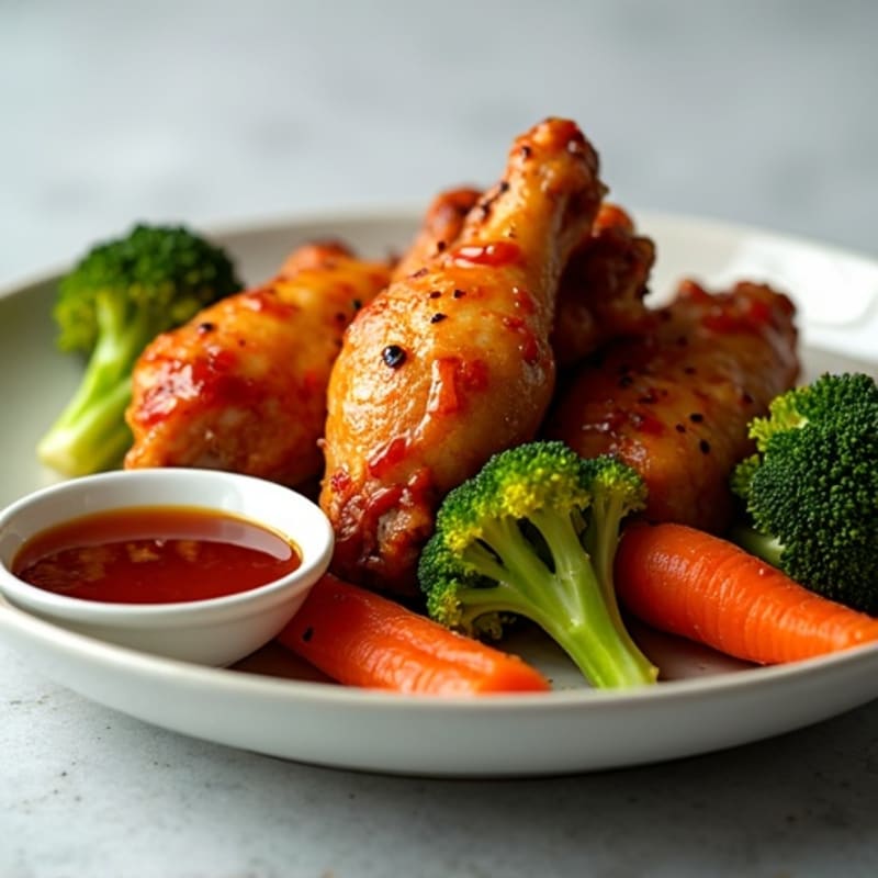 Crispy Honey Garlic Chicken Wings with Roasted Vegetables