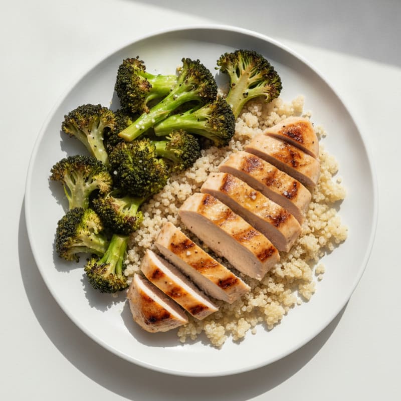 Grilled Chicken Breast with Quinoa and Roasted Broccoli