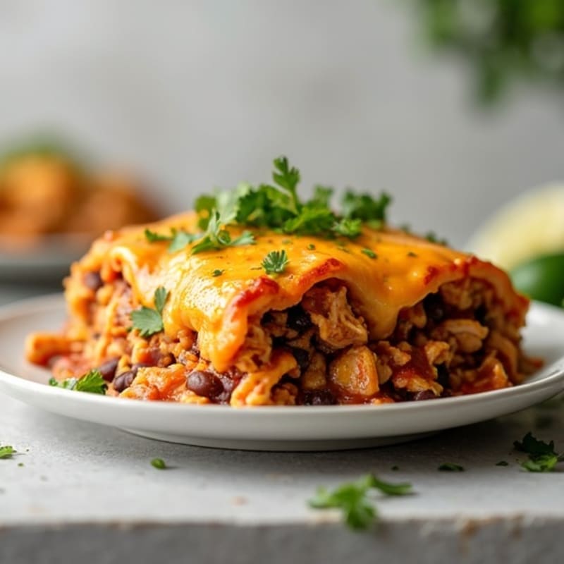 Creamy Shredded Chicken and Black Bean Enchilada Bake