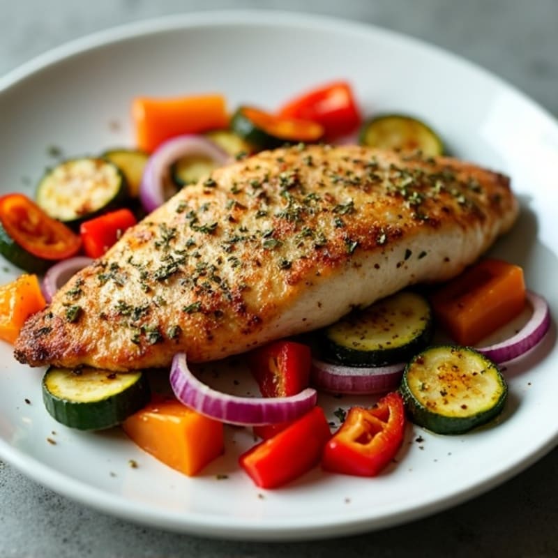 Herb-Crusted Pan Seared Chicken with Roasted Vegetables