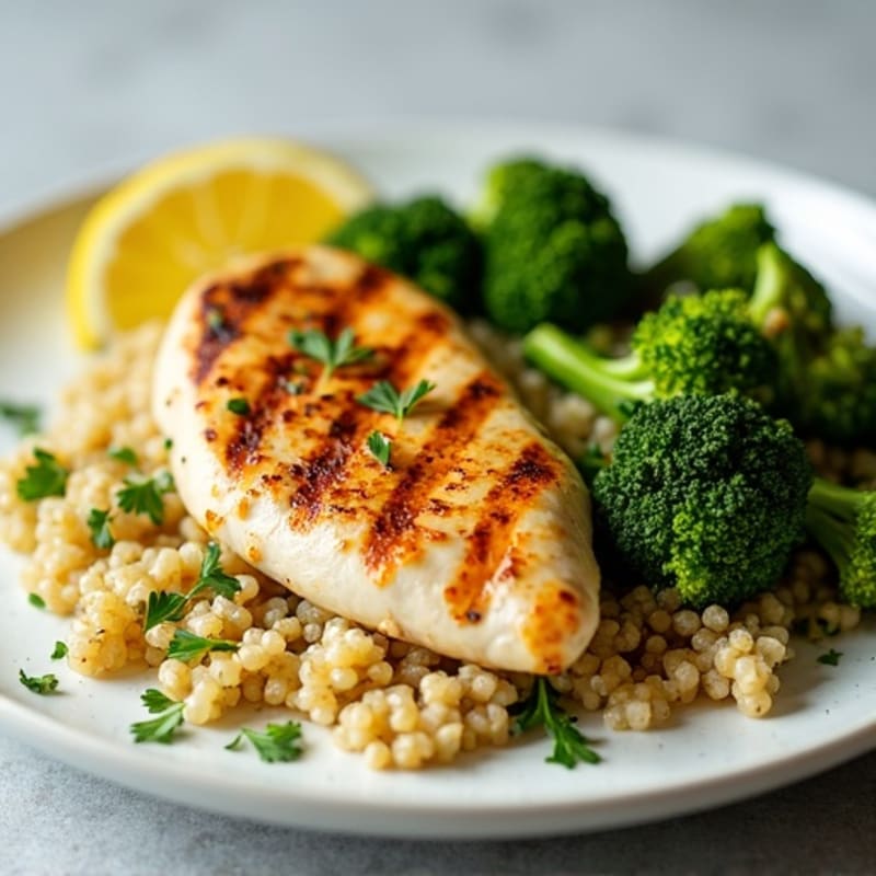Grilled Lemon Chicken with Quinoa and Roasted Broccoli