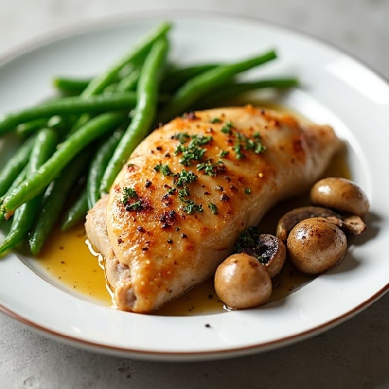 Roasted Chicken with Garlic Butter Mushrooms and Fresh Green Beans