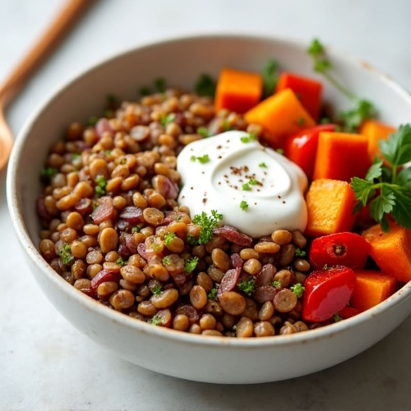 Hearty Spiced Lentil and Roasted Vegetable Bowl