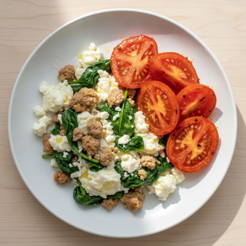 Egg White and Turkey Spinach Scramble with Grilled Tomatoes