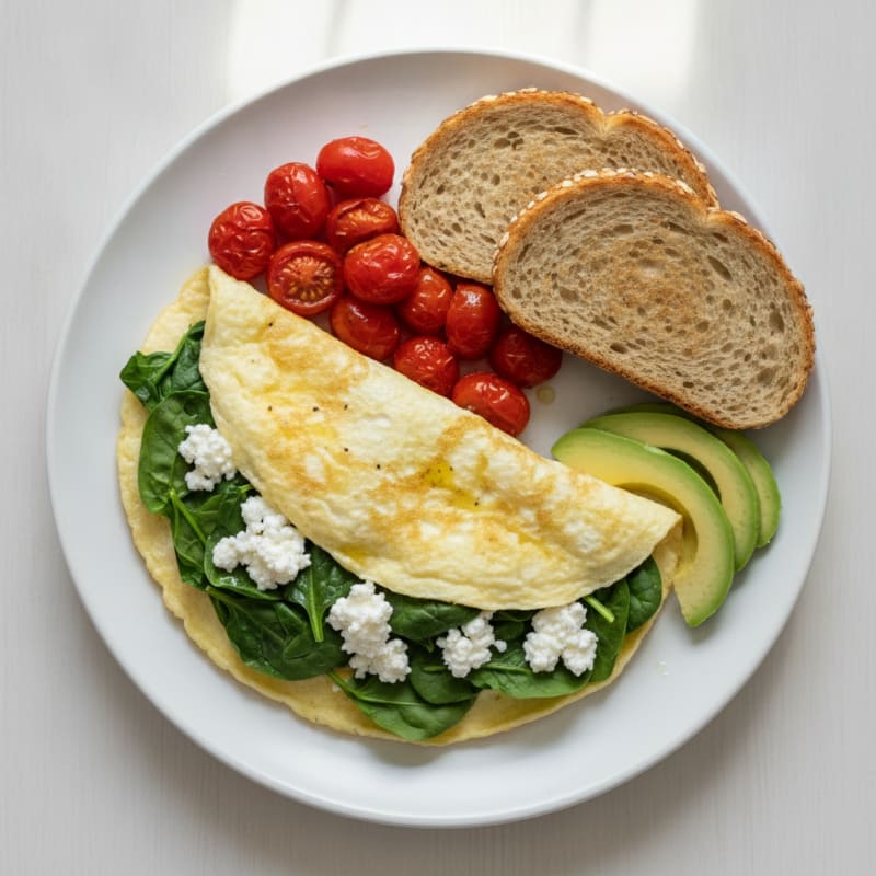 Egg White Spinach Omelet with Cottage Cheese and Cherry Tomatoes