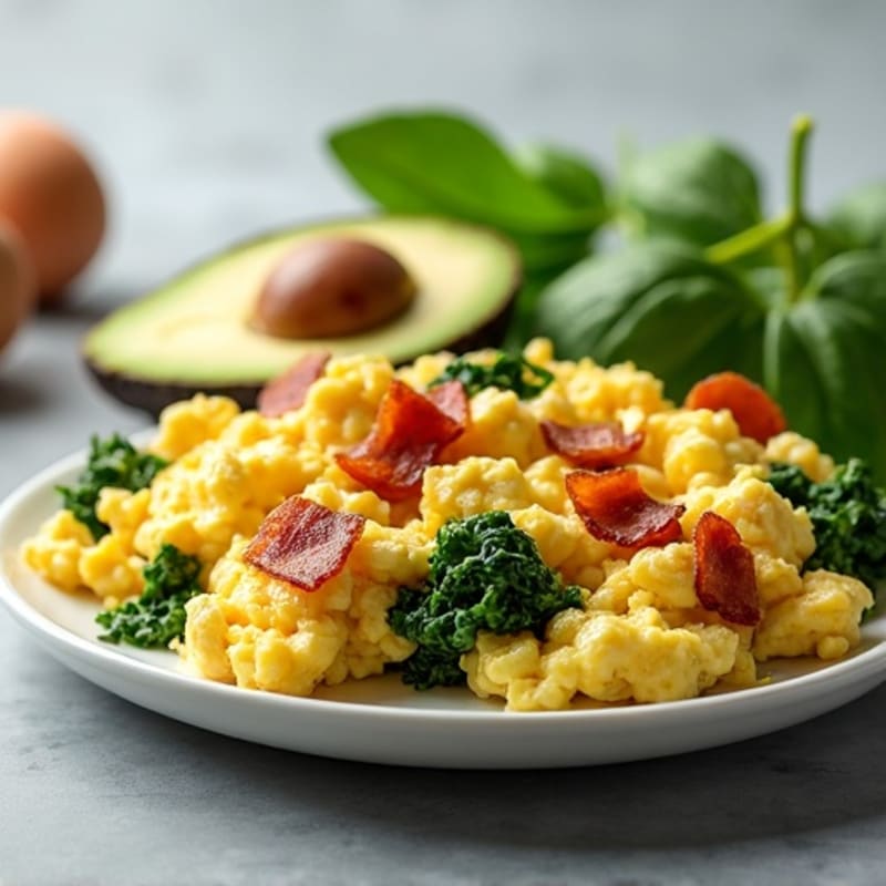 Cottage Cheese Egg Scramble with Spinach and Turkey Bacon
