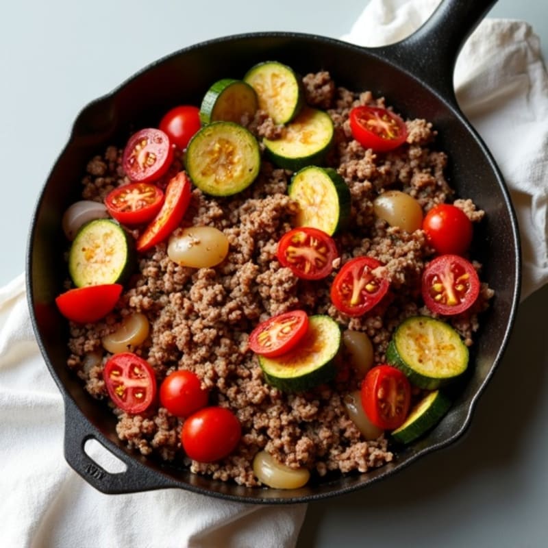 Savory Ground Beef and Crispy Roasted Vegetable Skillet