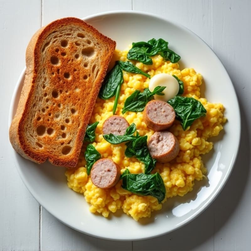 Egg White Scramble with Turkey Sausage, Spinach & Toast