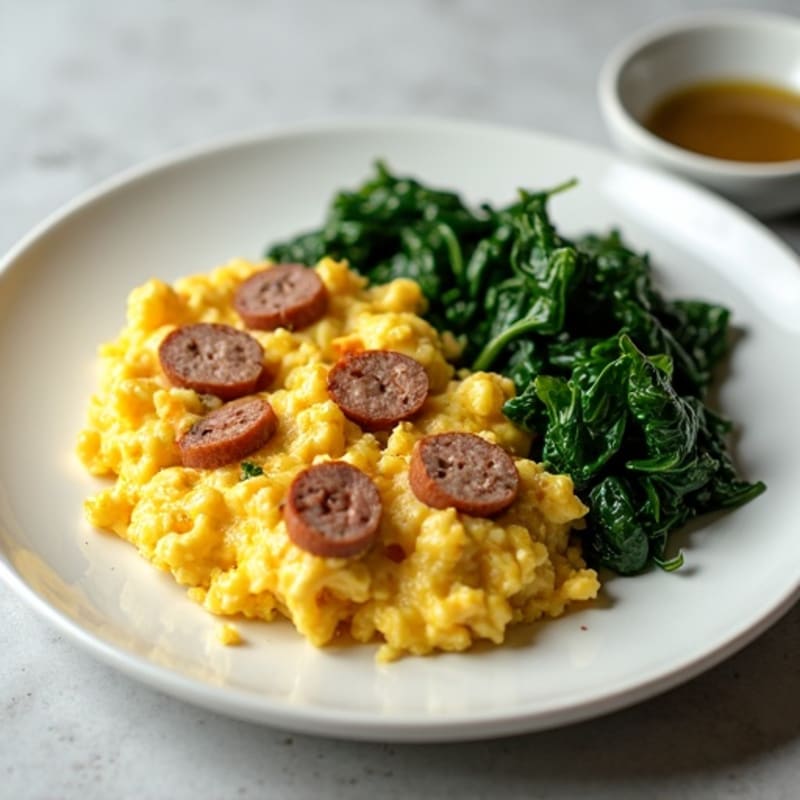 Egg White and Turkey Sausage Scramble with Sautéed Spinach