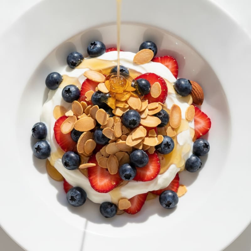 Greek Yogurt Parfait with Mixed Berries and Almonds