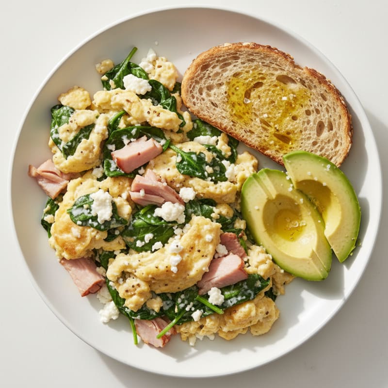 Cottage Cheese Scramble with Spinach and Smoked Turkey