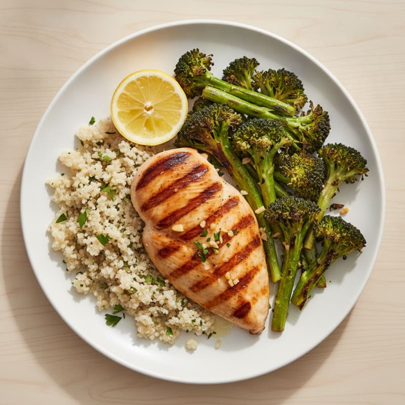 Grilled Chicken Breast with Quinoa and Roasted Broccoli