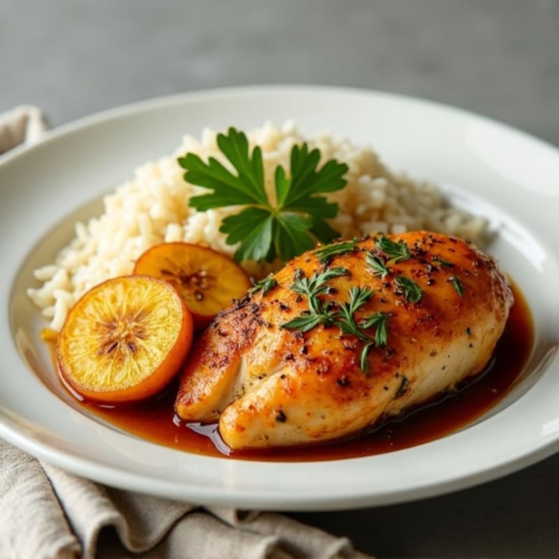 Herb-Roasted Chicken with Sweet Plantains and Cilantro Rice