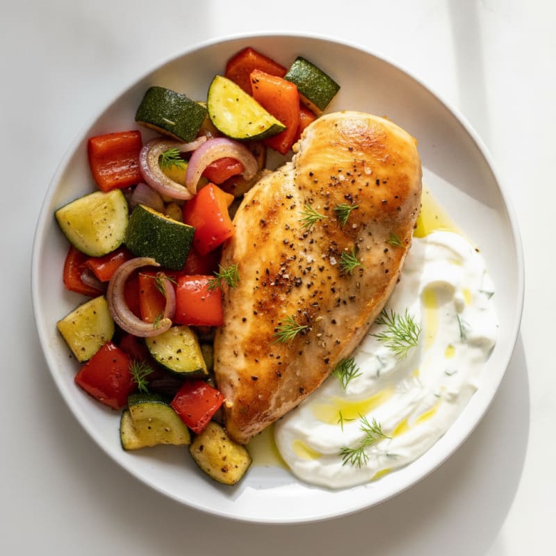 Mediterranean Herb-Roasted Chicken with Creamy Tzatziki