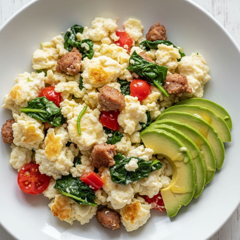 Egg White Scramble with Turkey Sausage and Spinach