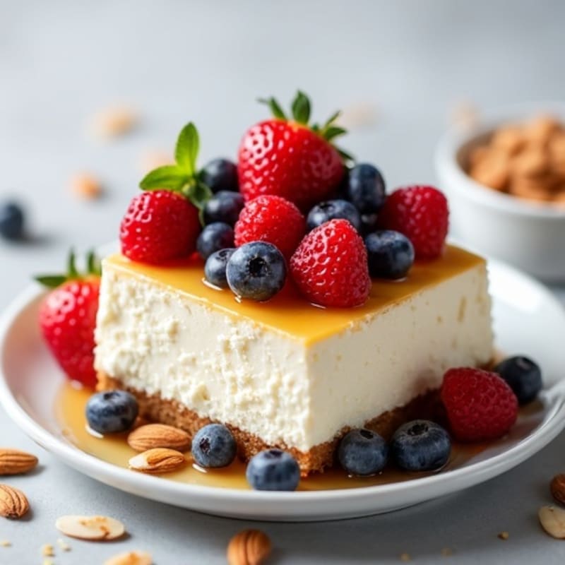 Greek Yogurt Protein Cheesecake with Mixed Berries