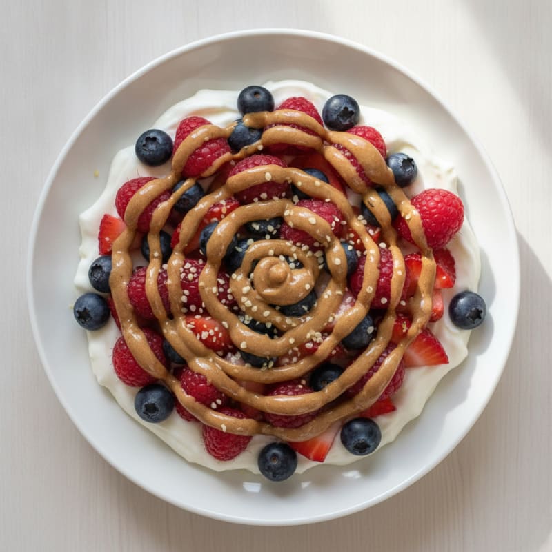 Greek Yogurt Protein Parfait with Mixed Berries and Almond Butter