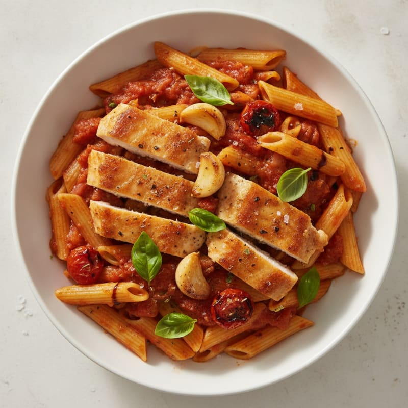 Garlic Chicken Penne with Roasted Tomato Sauce