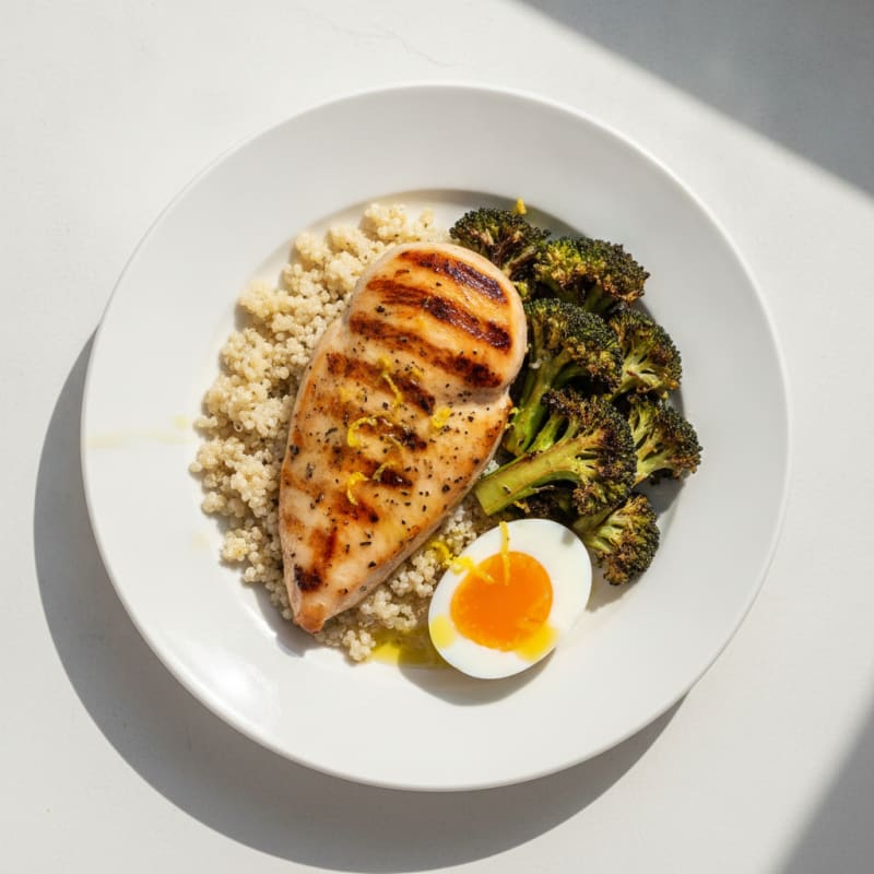 Grilled Chicken Breast with Roasted Broccoli and Quinoa