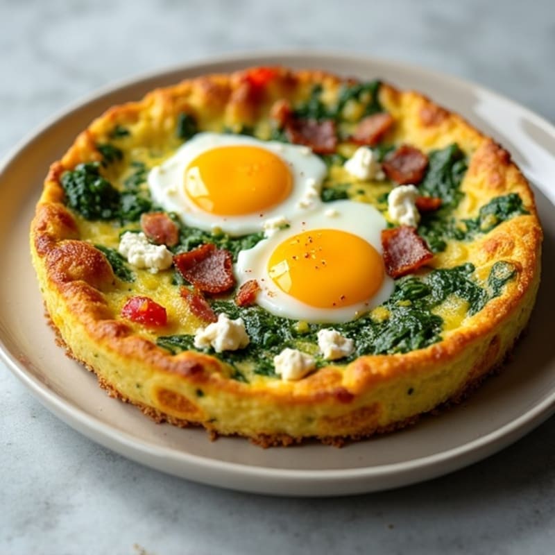 Fluffy Baked Egg Frittata with Fresh Spinach and Feta
