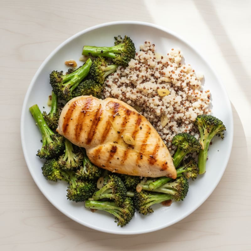 Grilled Chicken Breast with Quinoa and Roasted Broccoli