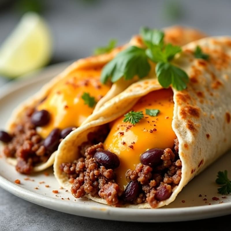 Lean Ground Beef and Black Bean Cheesy Baked Tortillas