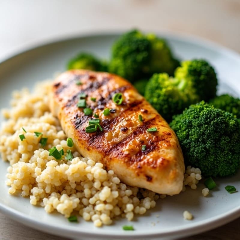 Grilled Chicken Breast with Quinoa and Roasted Broccoli