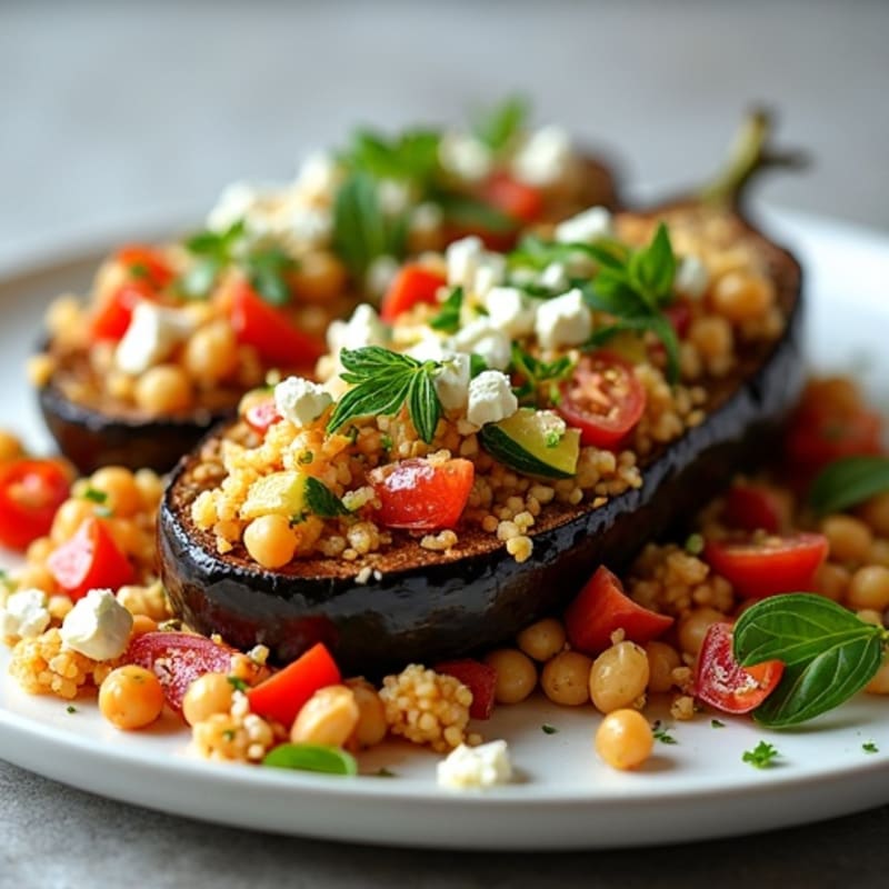 Herb-Roasted Quinoa Stuffed Eggplant with Mediterranean Vegetables