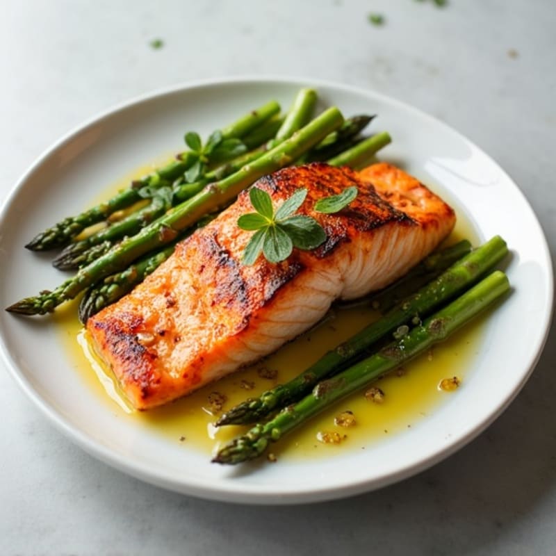Seared Salmon with Roasted Sweet Potato and Asparagus