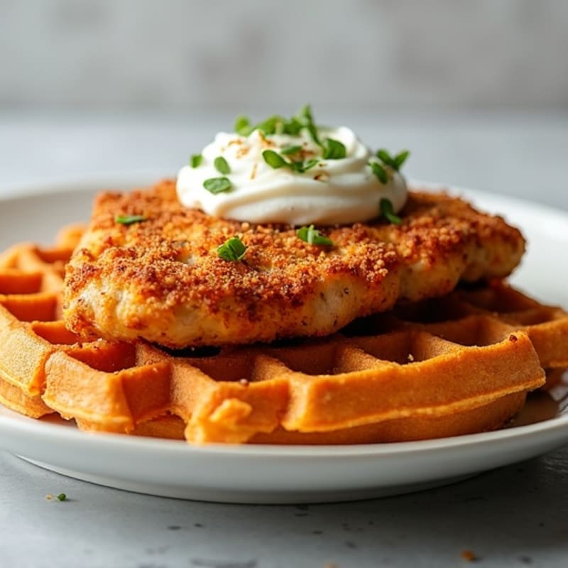Crispy Almond-Crusted Chicken with Sweet Potato Waffles