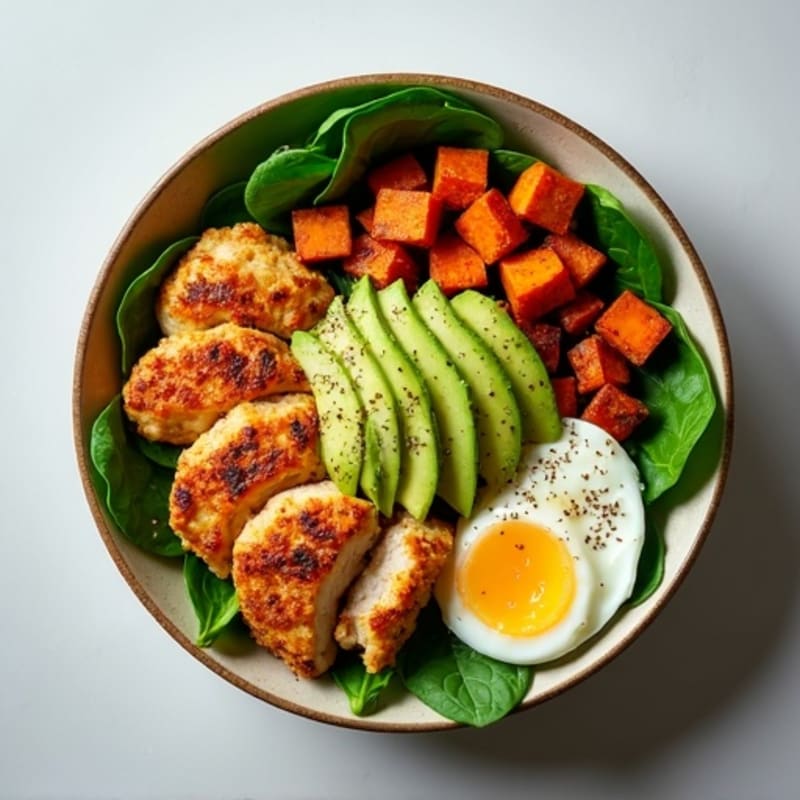 Crispy Roasted Sweet Potato and Chicken Protein Bowl