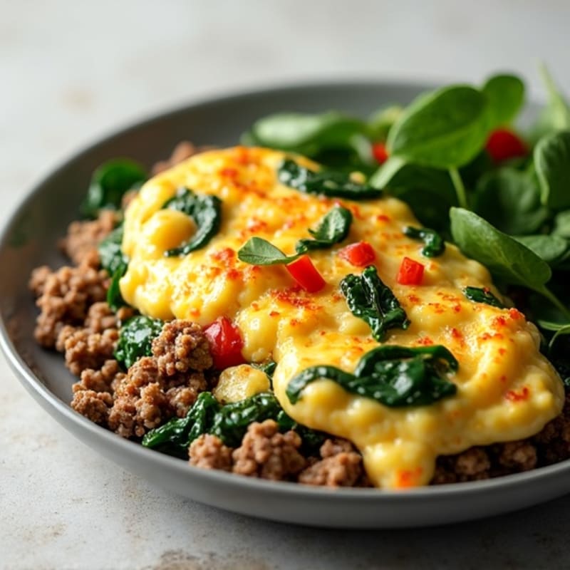 Egg White and Ground Beef Scramble with Spinach