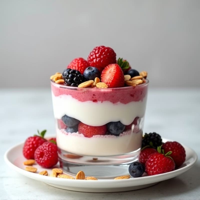 Greek Yogurt Protein Parfait with Mixed Berries and Almonds
