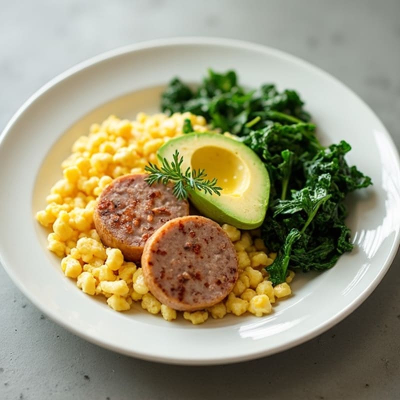 Egg White Scramble with Turkey Sausage and Sautéed Spinach