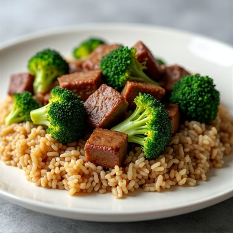 Tender Beef and Crispy Broccoli with Brown Rice