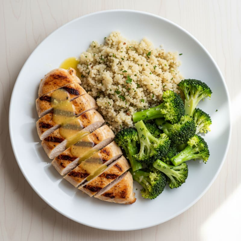 Grilled Chicken Breast with Quinoa and Steamed Broccoli