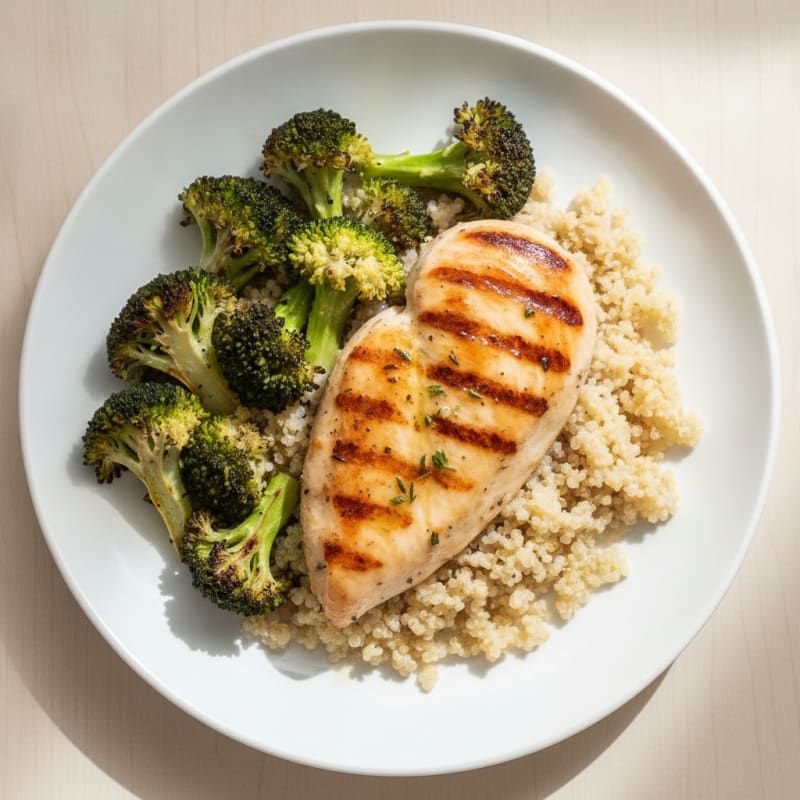 Grilled Chicken Breast with Quinoa and Roasted Broccoli