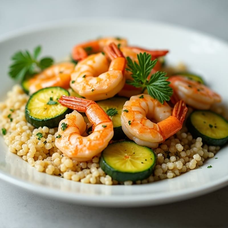 Garlic-Lemon Pan Seared Shrimp with Herb Zucchini and Quinoa
