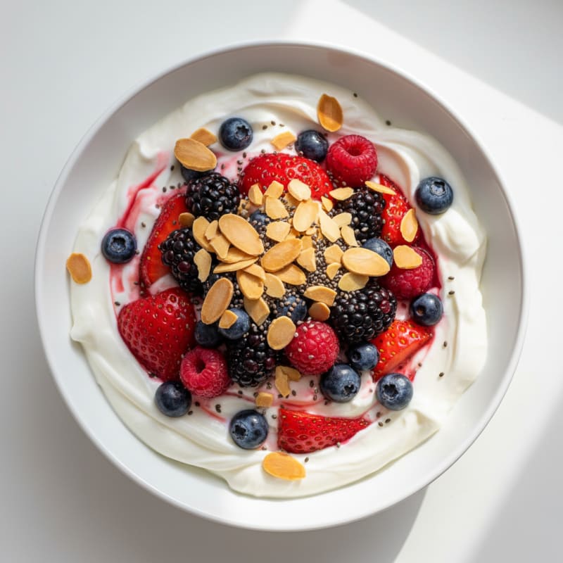 Greek Yogurt Protein Parfait with Mixed Berries and Almonds