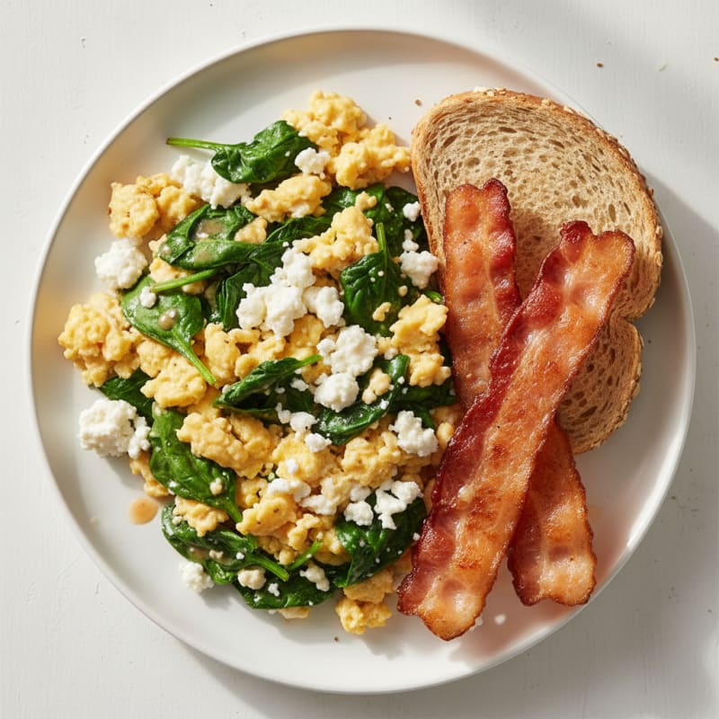 Cottage Cheese Scramble with Spinach and Turkey Bacon