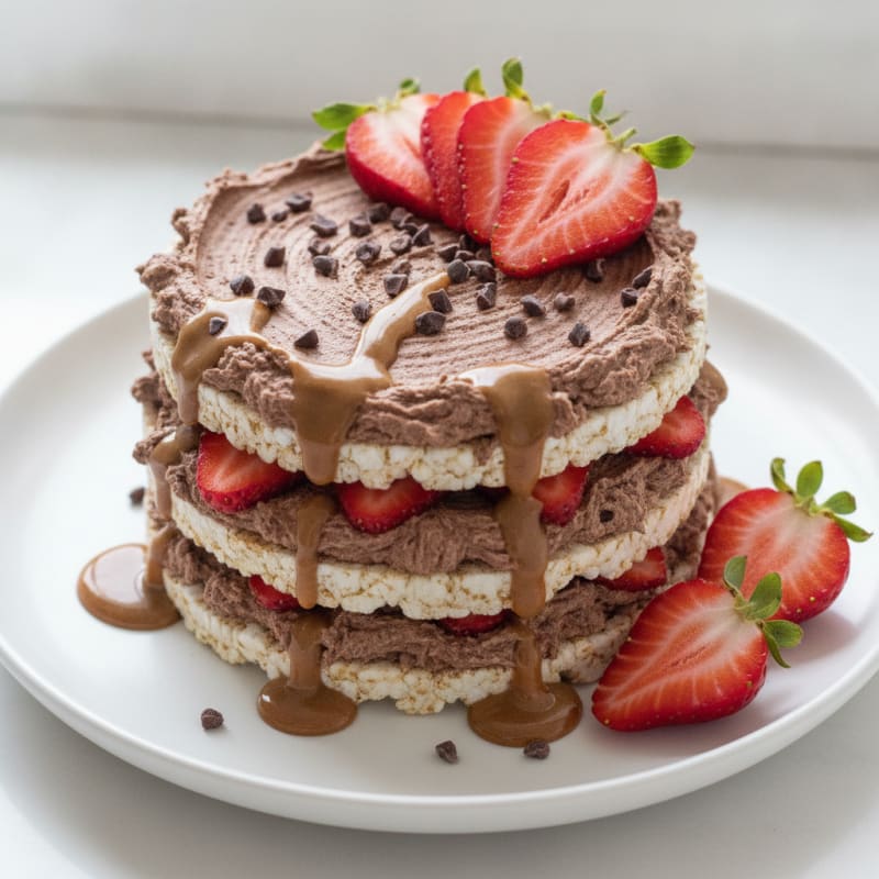 Chocolate Protein Rice Cake Stack with Cottage Cheese