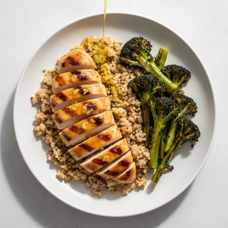 Grilled Chicken Breast with Quinoa and Roasted Broccoli